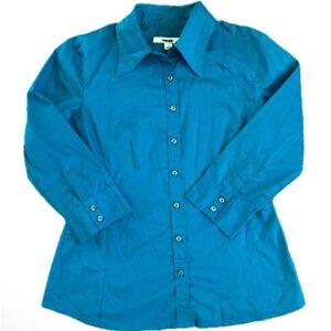 Merona Contoured Button Down Shirt Size S Turquoise